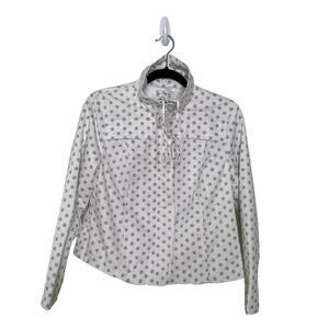 Studio Works Full Zip Jacket Polka Dot High Neck Cotton White Gray‎ Petite PM